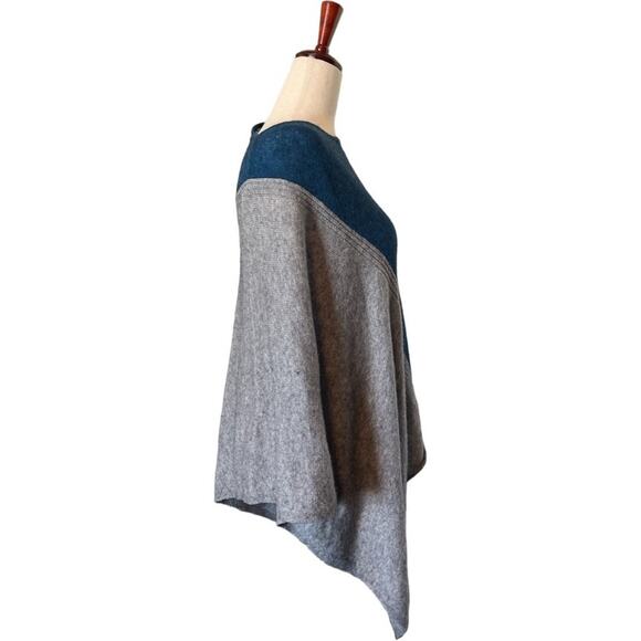 Celeste Wool & Cashmere Teal Grey Gray Poncho Cape Cover Up Sweater Reversible - Picture 3 of 8
